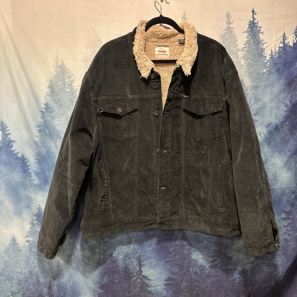 Wrangler Men's Corduroy Black Trucker SHERPA Lined Jacket XXL